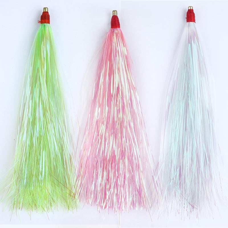 VATEICO Fishing Teasers,Bucktail Teaser Mylar Flash Teaser Tail Rigs Skirts Hair Flounder Fishing Lure Bait Rigs for Saltwater Freshwater - Image 1